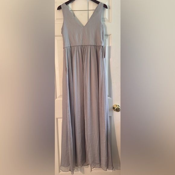 NWT BHLDN Anthro XS Kia Sleeveless Maxi Bridesmaid Dress Fog Chiffon VNeck Ruche - Picture 10 of 16